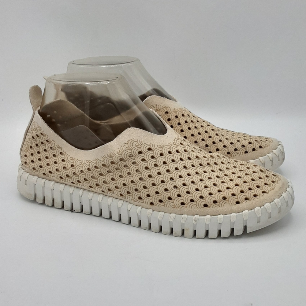 Isle Jacobsen Norway Tulip Cream Perforated Leather Slip-On Platform Sneaker.